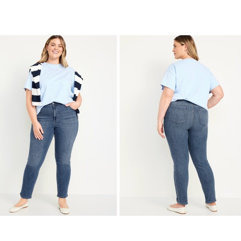 Old Navy Wow Straight Jeans High Rise Medium Wash Blue Denim 20 Short